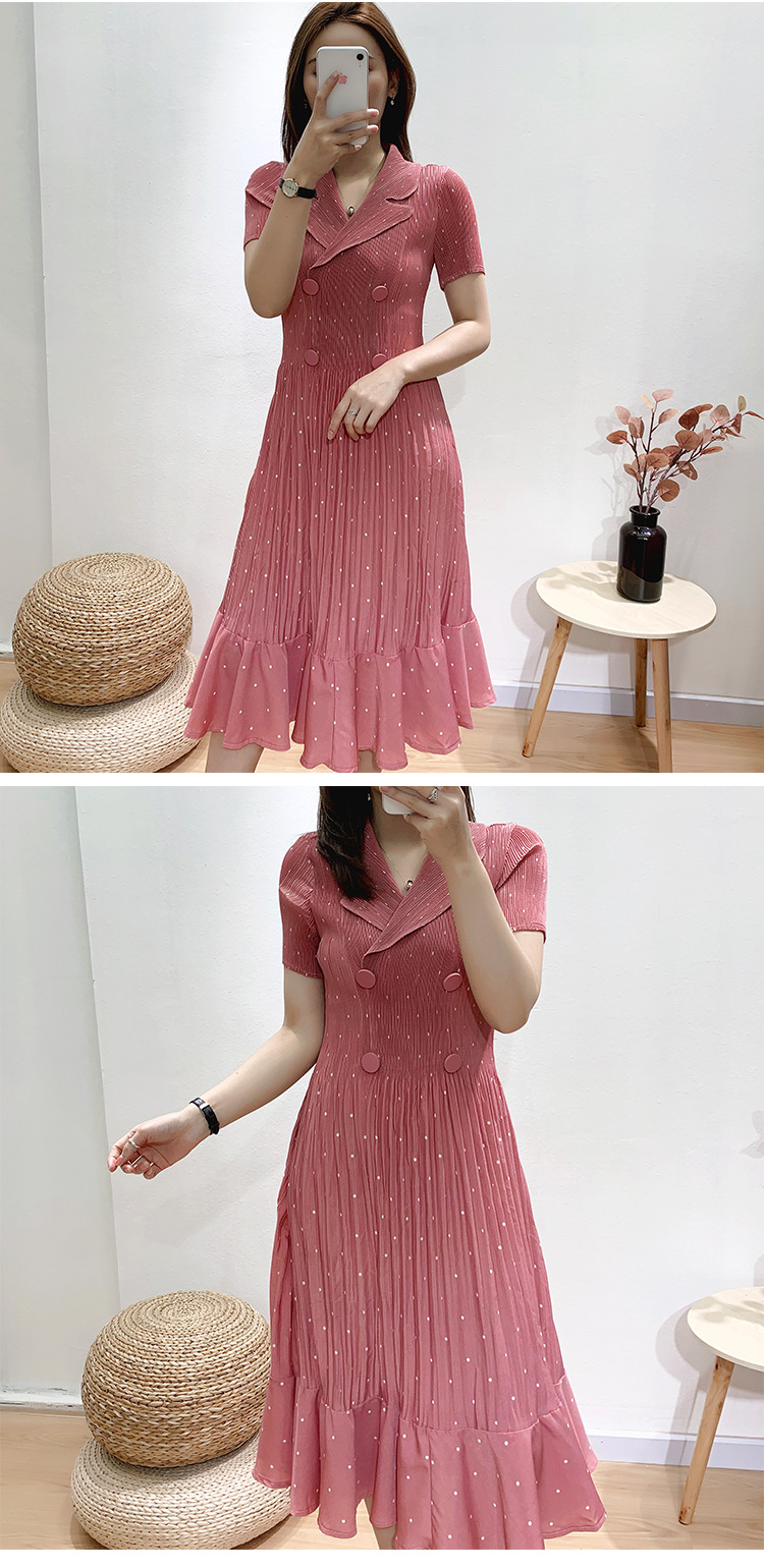 Loose Miyake Pleated Polka Dot Dress