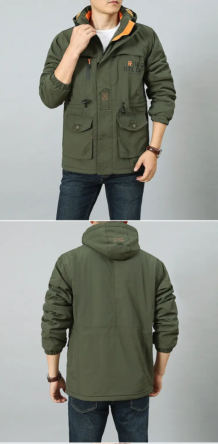 Winter Plus Velvet Thick Loose Men's Multi-Pocket Jacket