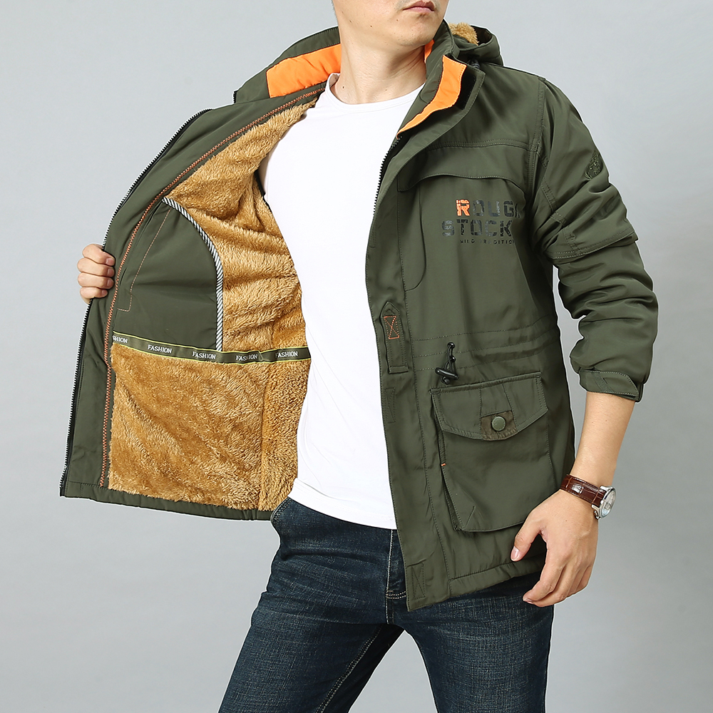 Winter Plus Velvet Thick Loose Men's Multi-Pocket Jacket