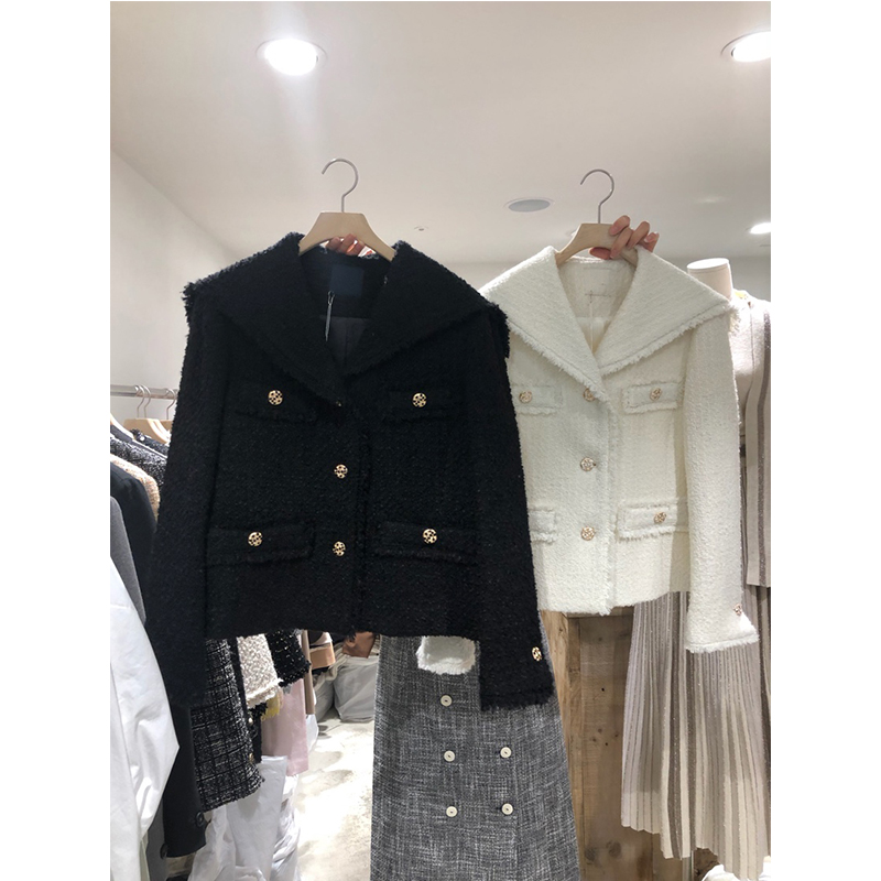 Fashionable Temperament Big Lapel Raw Edge Buttoned Short Jacket Female Trend