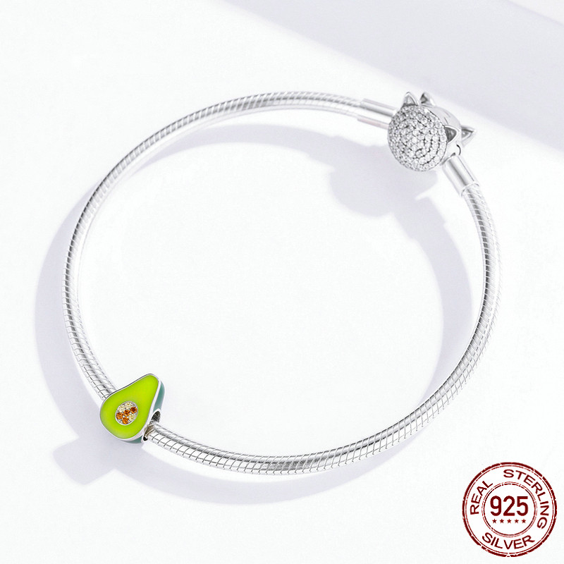 S925 Sterling Silver DIY Beaded Avocado Loose Beads