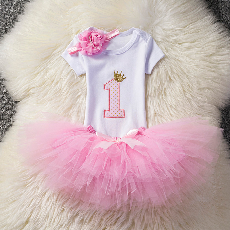 Girl's English Printed Gauze Bouffant Dress Birthday Suit