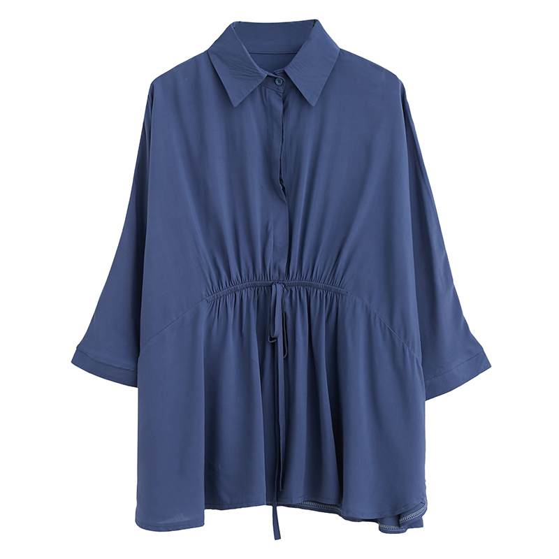 Slimming Belly-Covering Lapel Tie Three-Quarter Sleeve Shirt