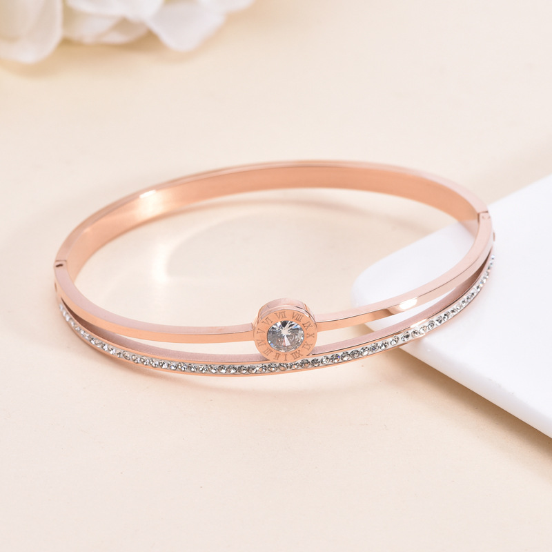 Korean Version Of Roman Numerals Rose Gold Fashion Titanium Steel Bracelet