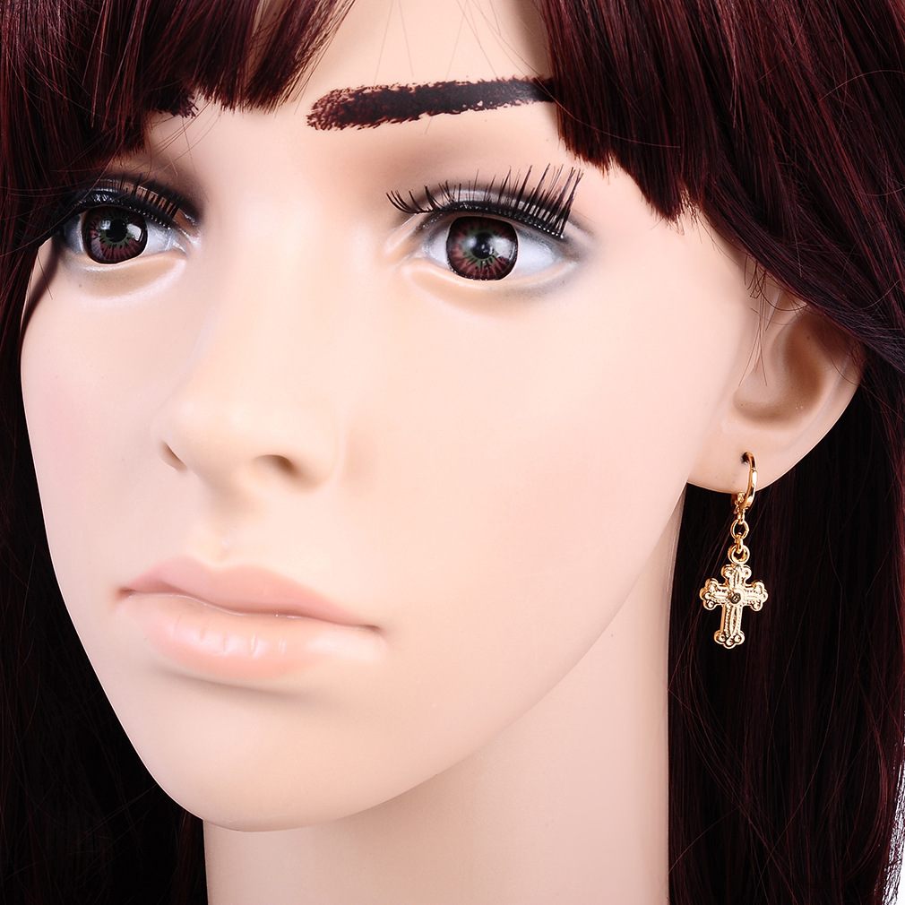 Simple Personality Cross Earrings 18K Real Gold Plating