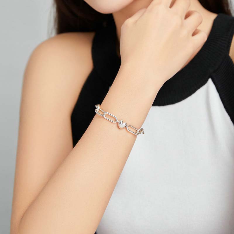 Fashion Simple Love Paperclip S925 Silver Bracelet