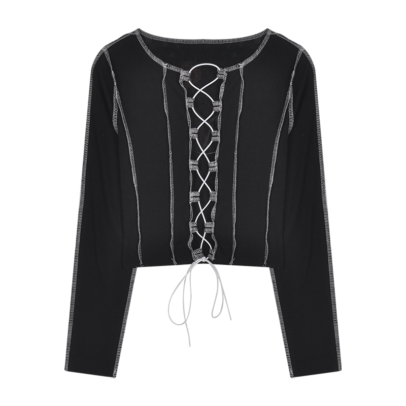 Sexy Tight Drawstring Hot Girl Long Sleeve T-shirt Women