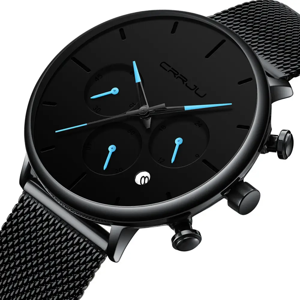 Men's Analog Quartz Watch with Mesh Strap and Date Display