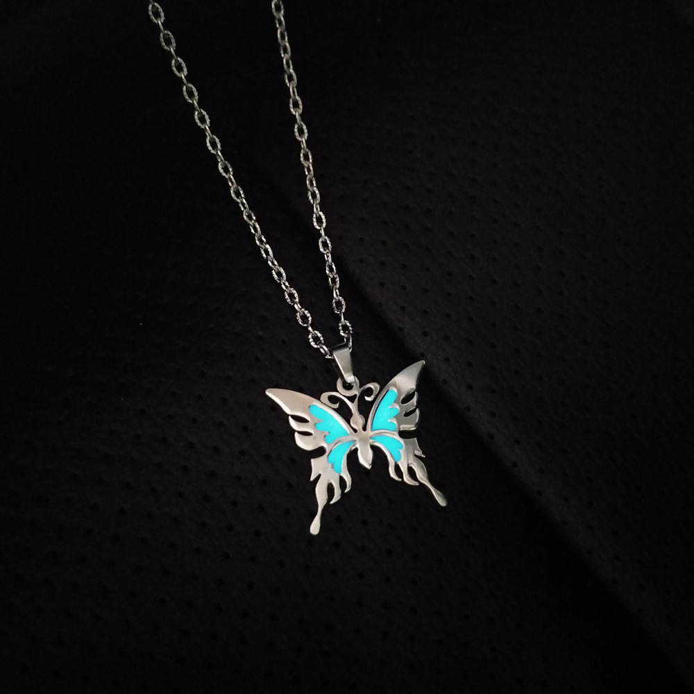Ladies Creative Personality Luminous Necklace Butterfly Pendant