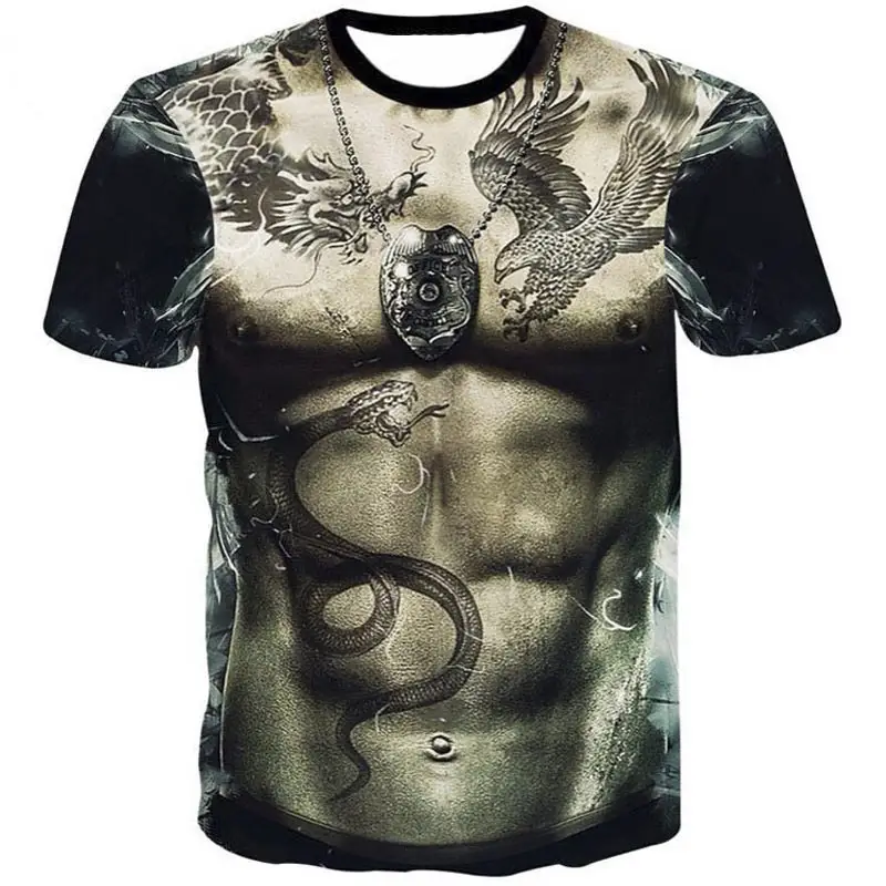 Fashion Dragon Snake Tattoo Short Sleeve T-shirt Short Sleeve