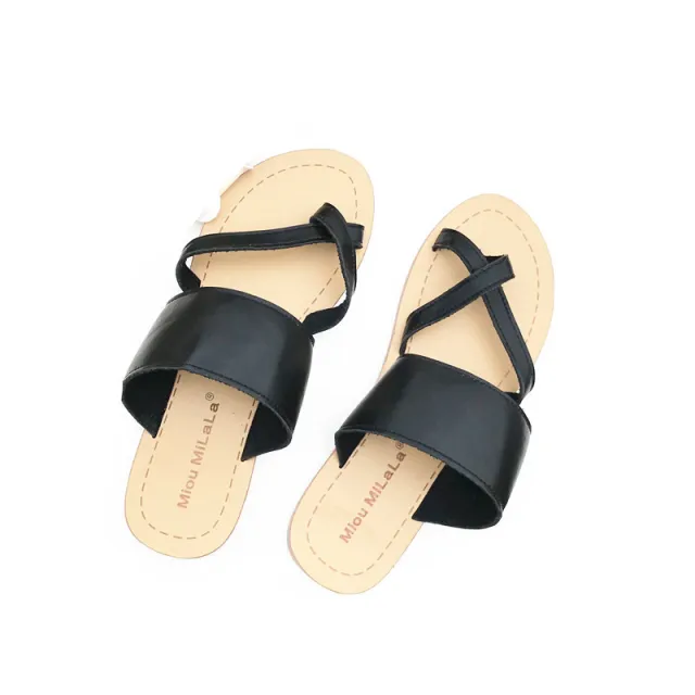 Fashion Flip Flops Flat Sandals And Slippers Flat Heeled Beach Slippers Black - Shop at LoveMi