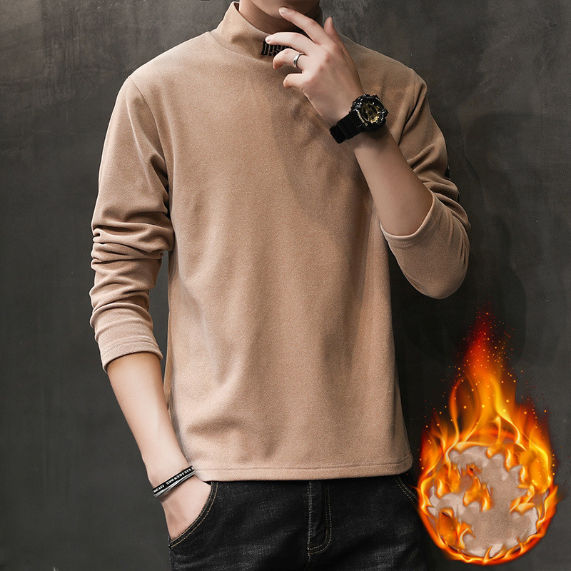 Winter Men's Plus Velvet Padded Long Sleeved T Shirt