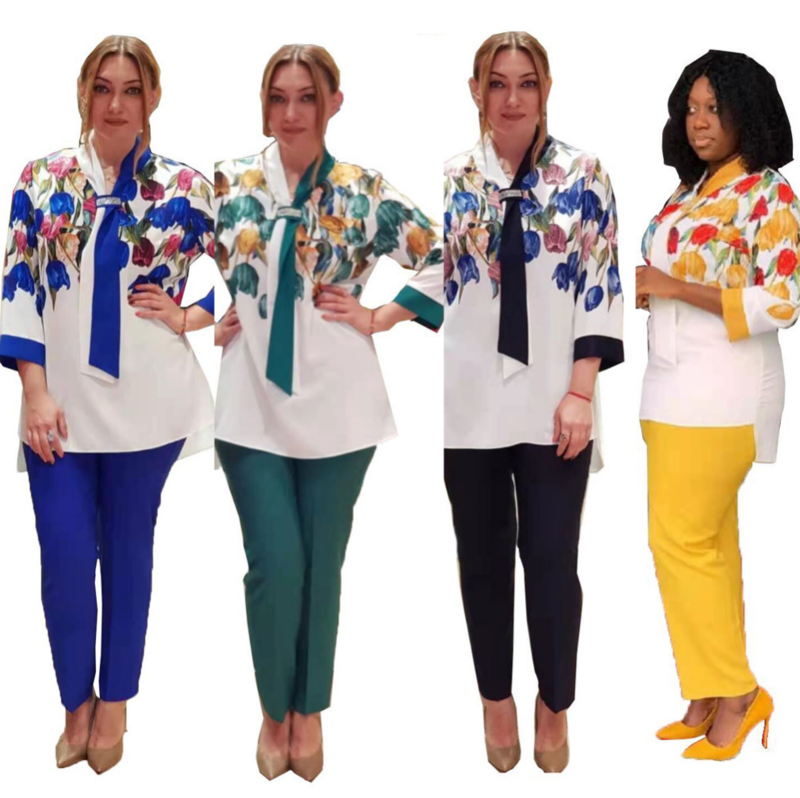 Suit Women African Popular Cross Scarf Print Plus Size Suit Women