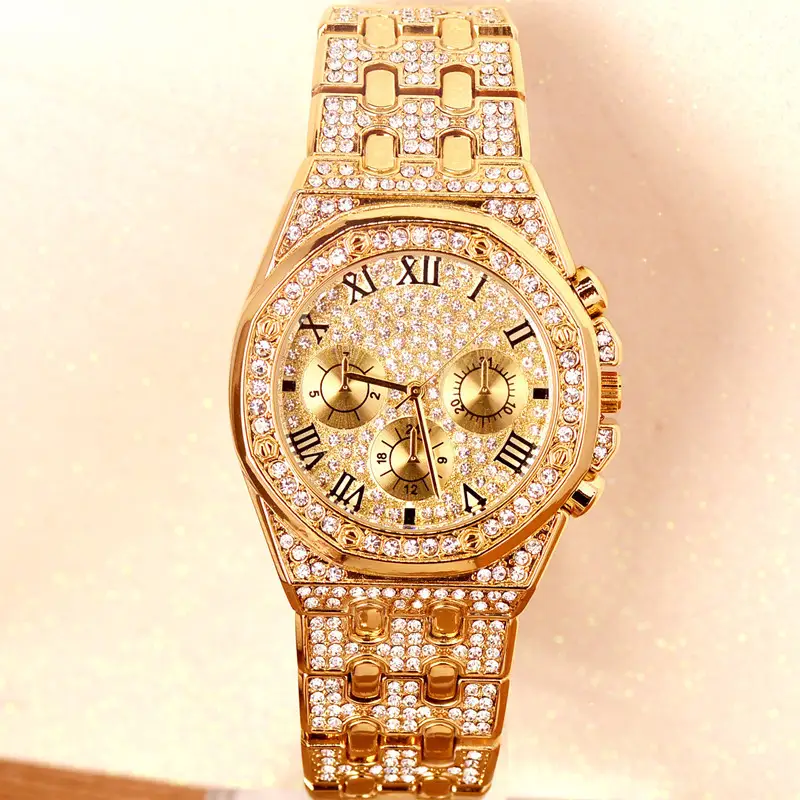 Men's Rhinestone Analog Watch with Stainless Steel Band