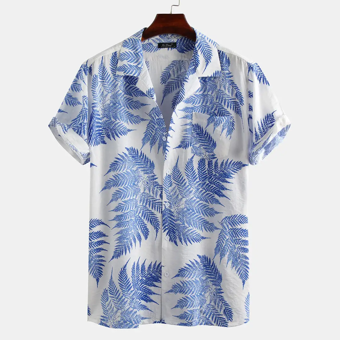 Casual Shirt Men's Floral Cardigan Short-Sleeved Fashion Urban Close-Up Collar