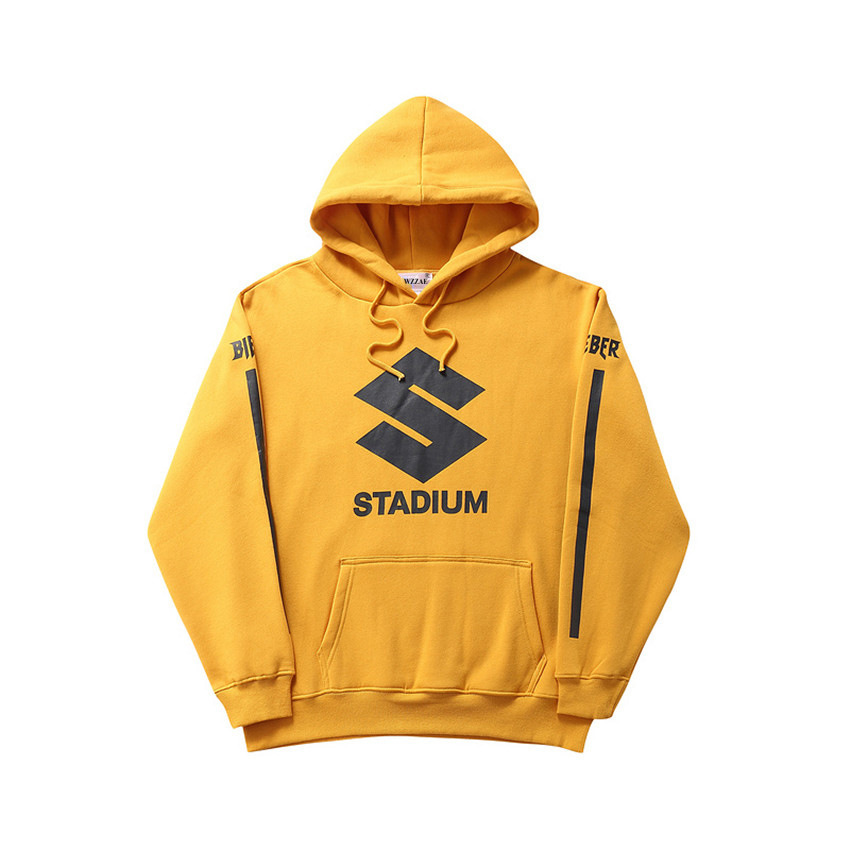 English Print Thick Yellow Pullover Hoodie
