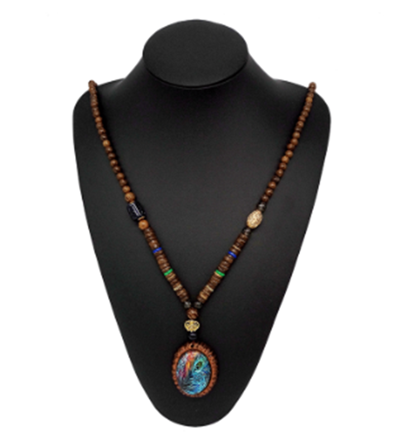 National Style Retro Long Wooden Sweater Chain Bodhi Pendant