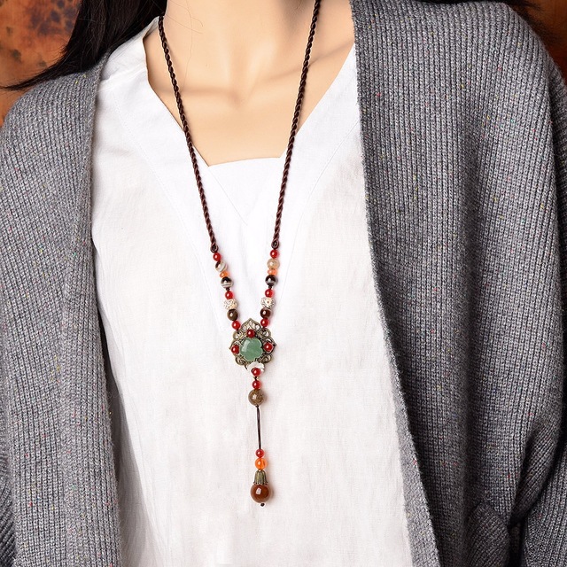 Title 1, Ethnic Style Sweater Chain Long Necklace Women