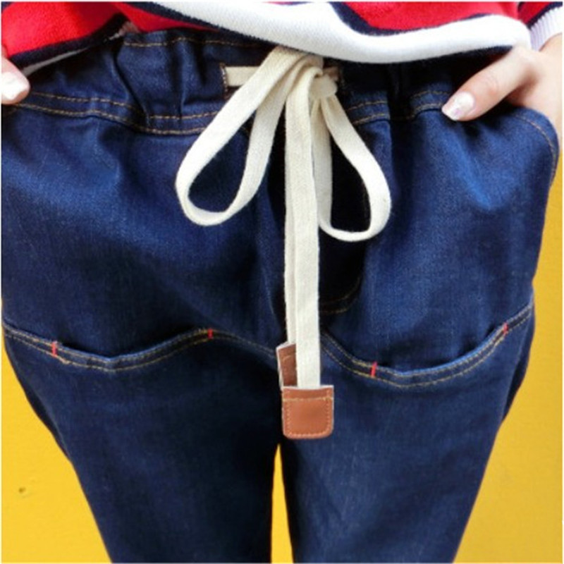 Elastic Waist Leather Rope Fashion All-match Thin Wash Jeans