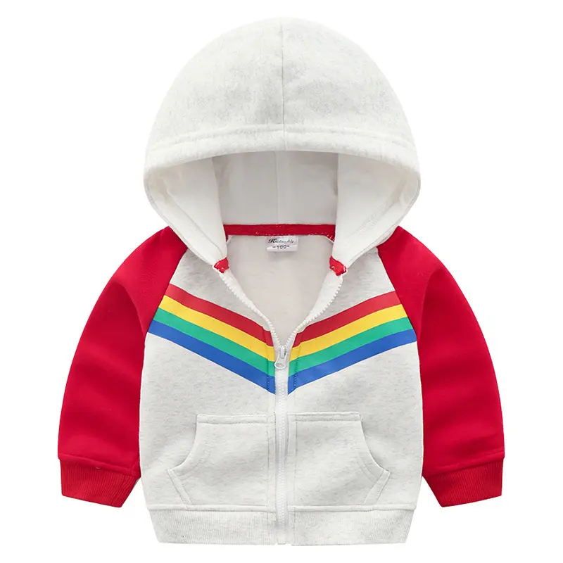 Boys Print Rainbow Zipper Hoodie Sweatshirt