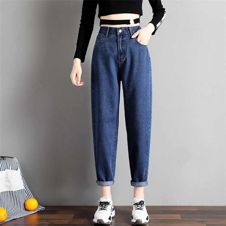 Spring Korean Style Loose Tight Waist Straight Leg Harem Pants Women