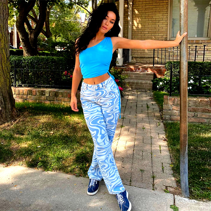 Fashion Women's Animal Print Feature Straight Loose Pants