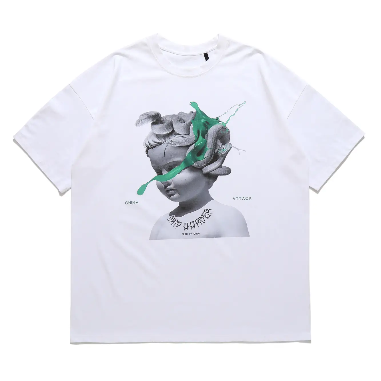 Spring and Summer Plaster Snake Baby Print Half Sleeve Hiphop Rock Loose