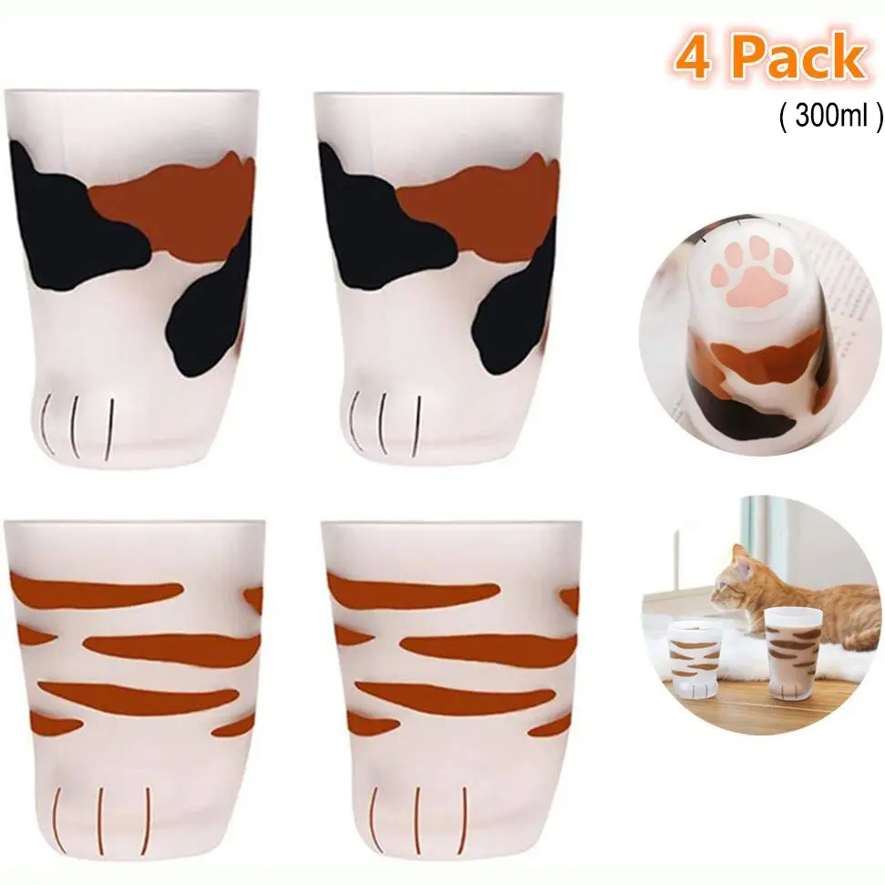 Cute Cartoon Cat Feet Glass Water Cup