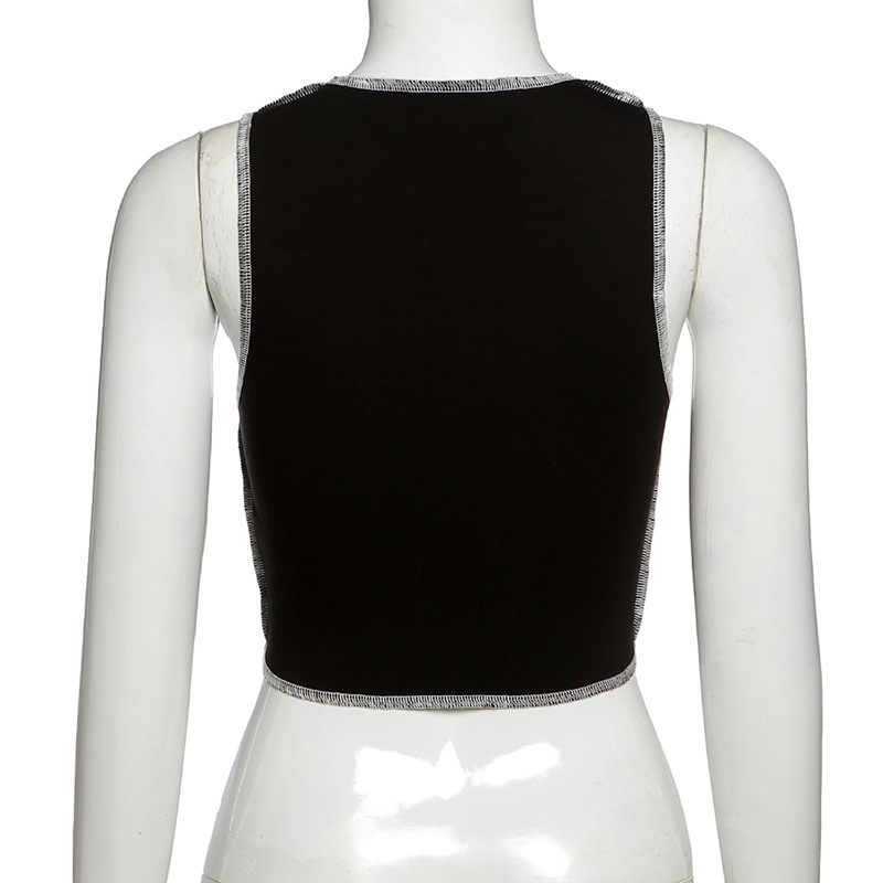 Fashion All-match Contrast  Color Slim Sleeveless Vest