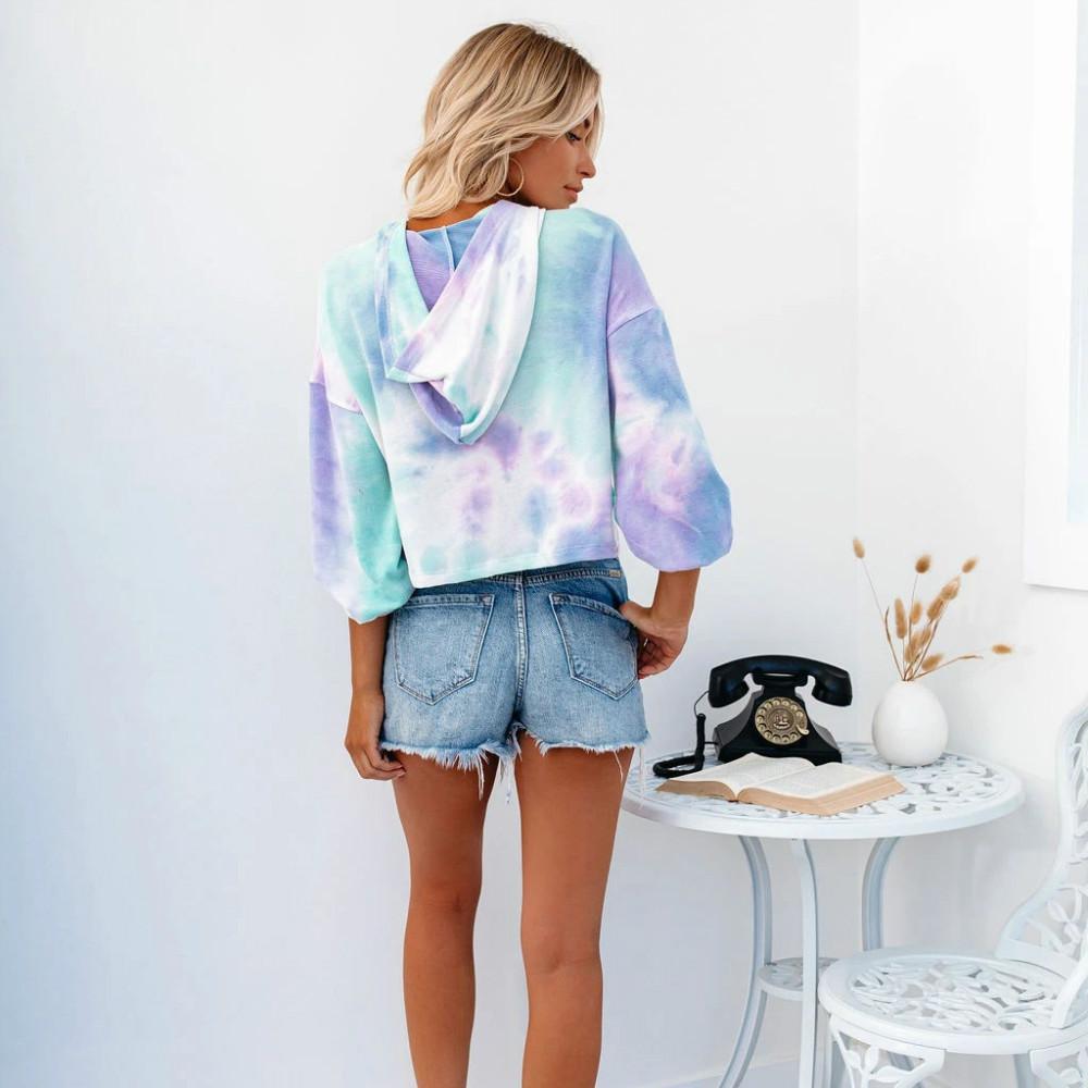 Tie-dye Printed Long-sleeved Hoodie With Drawstring Hoodie