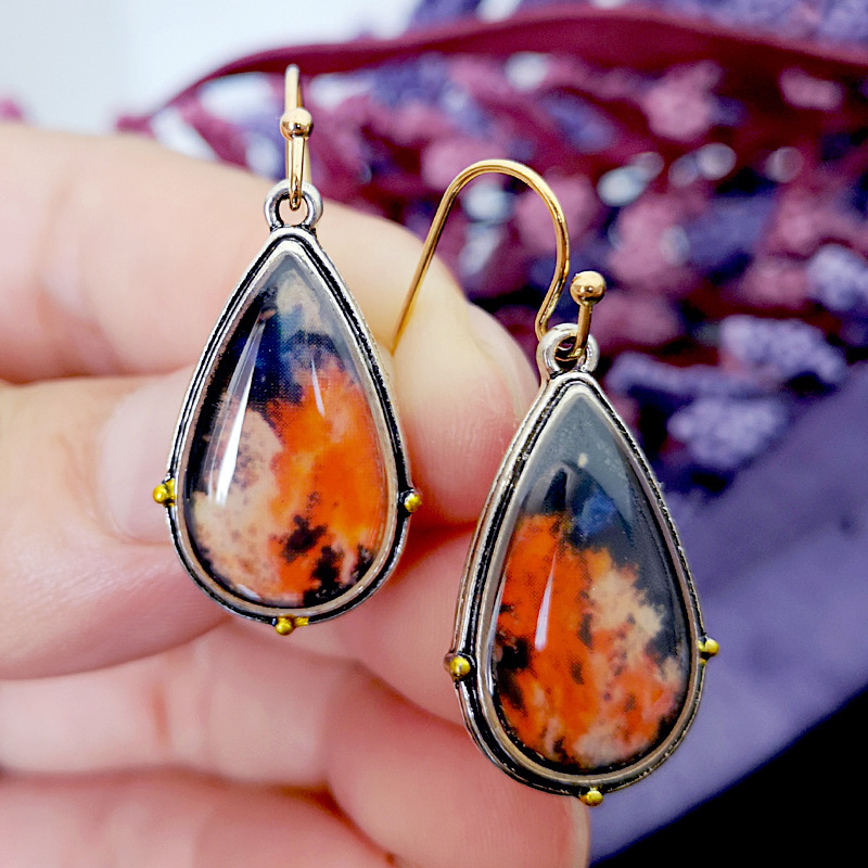 Fashionable Drop-Shaped Colorful Marble Earrings