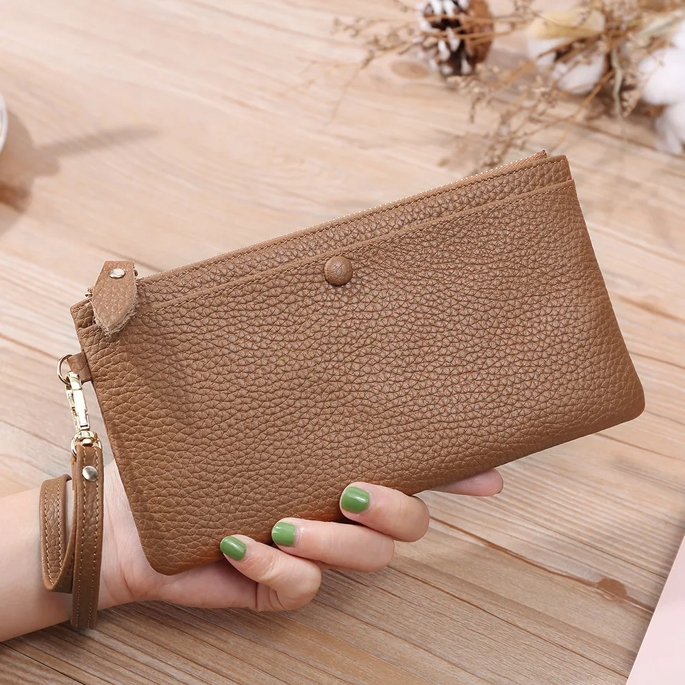 Long Korean Leather Wallet Ladies Mobile Phone Bag - Khaki