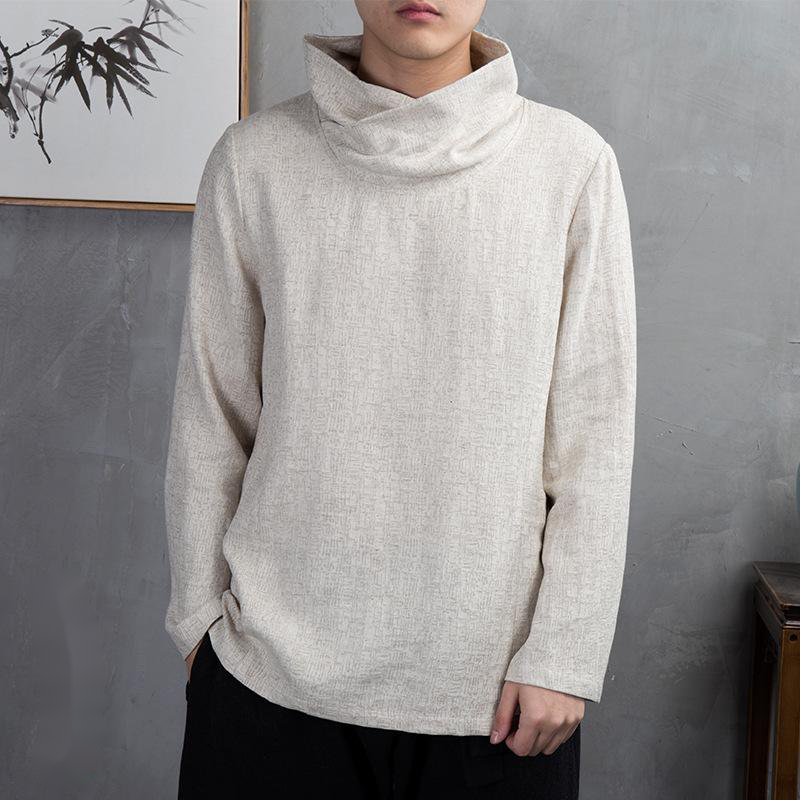 Chinese style men's linen casual long sleeve T-shirt