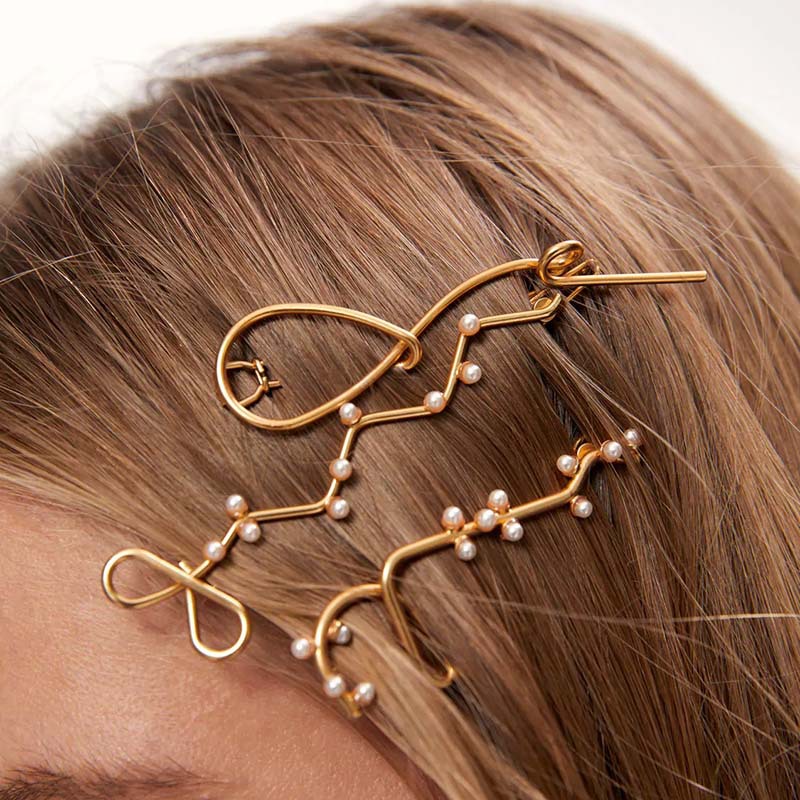 Trendy Personality Metal Pearl Hairpin Set Simple and Irregular