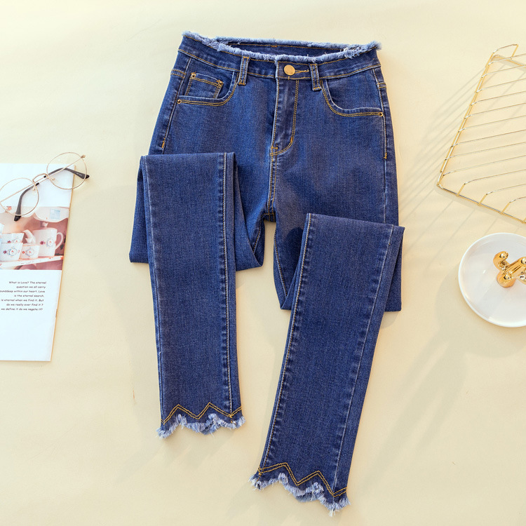 High Waist Elastic Trousers Jeans Women Ladies Pants Blue - Shop at LoveMi