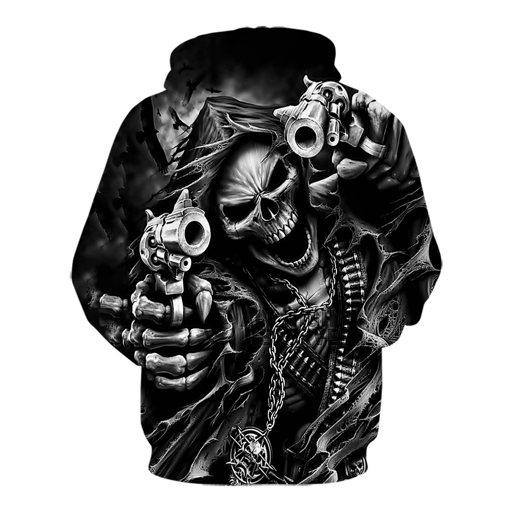 European and American Skull Pistol 3D Digital Print Hoodie