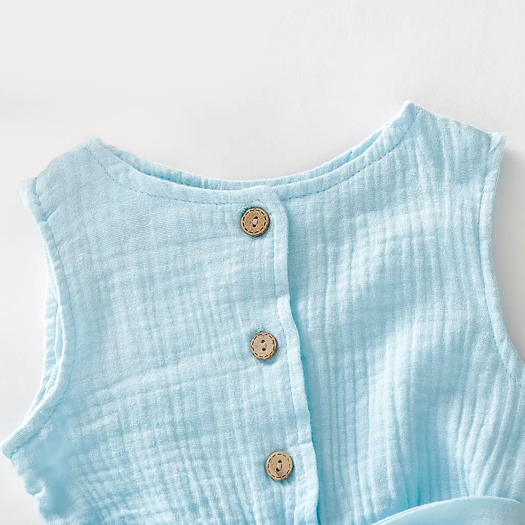 Toddler's Solid Color Button Front Tight Bow Belt Jumpsuit