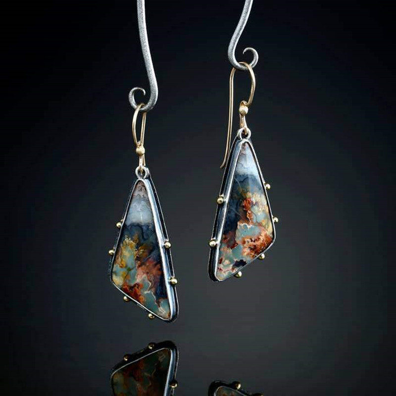 Fashionable Triangle Drop Shaped Color Marbling Earrings