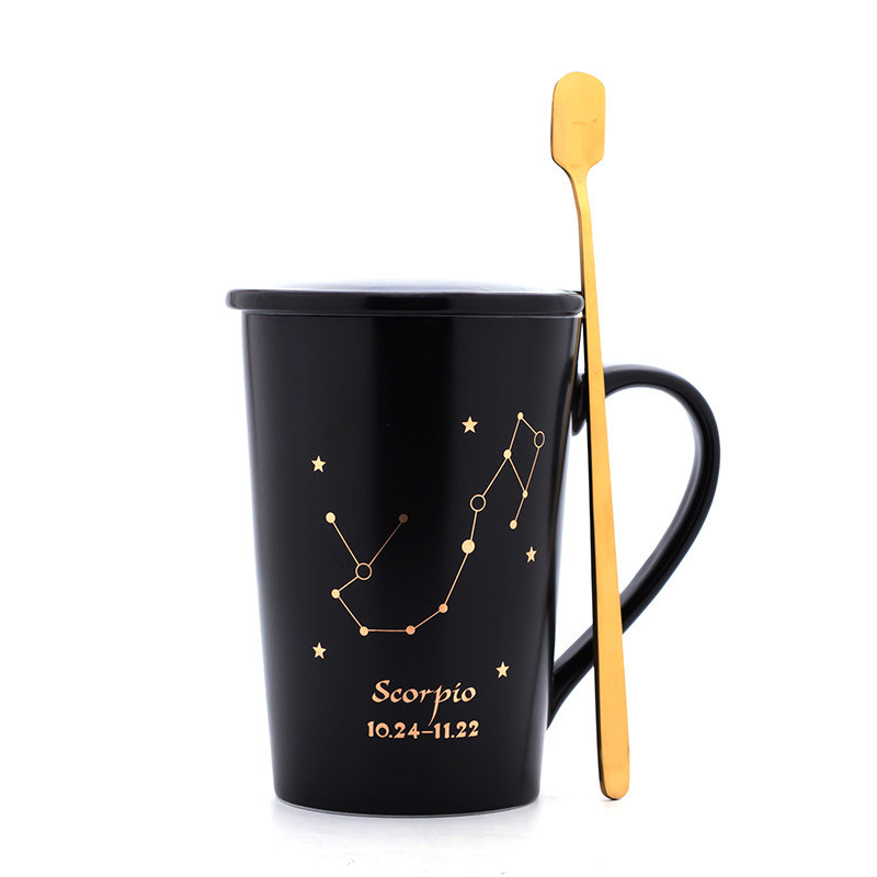 Tifan Black Constellation Cup Spoon With Cover Creative