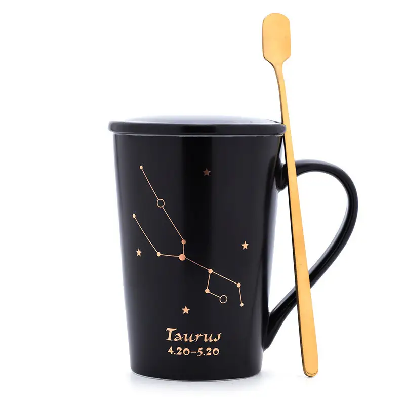 Tifan Black Constellation Cup Spoon With Cover Creative