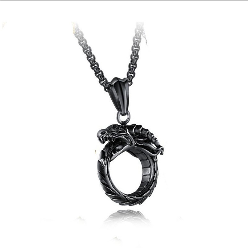 Hip Hop Pendant Ouroboros Necklace Men's Hipster Punk Jewelry Retro Personality Domineering Pendant Street Accessories