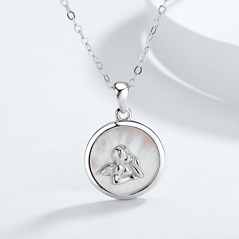Angel Necklace Shell Embossed Retro Coin Fritillary Pendant