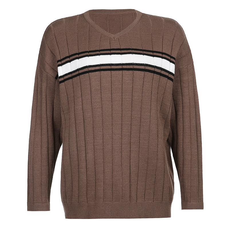 Fashion Casual Color Matching Loose And Thin Woolen Knit Sweater