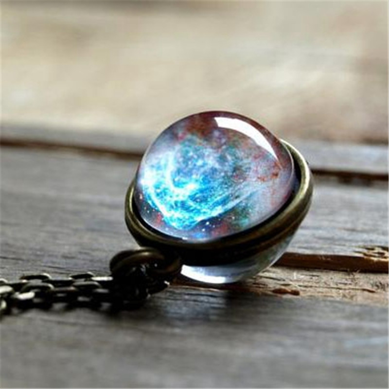 Double-sided Glass Ball Pendant Necklace Retro Sweater Chain