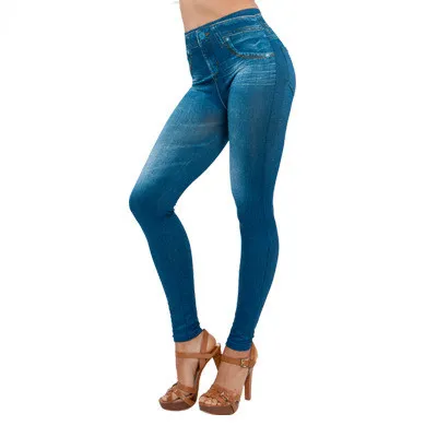 DigitalImitation Denim Print High Waist Leggings Blue - Shop at LoveMi