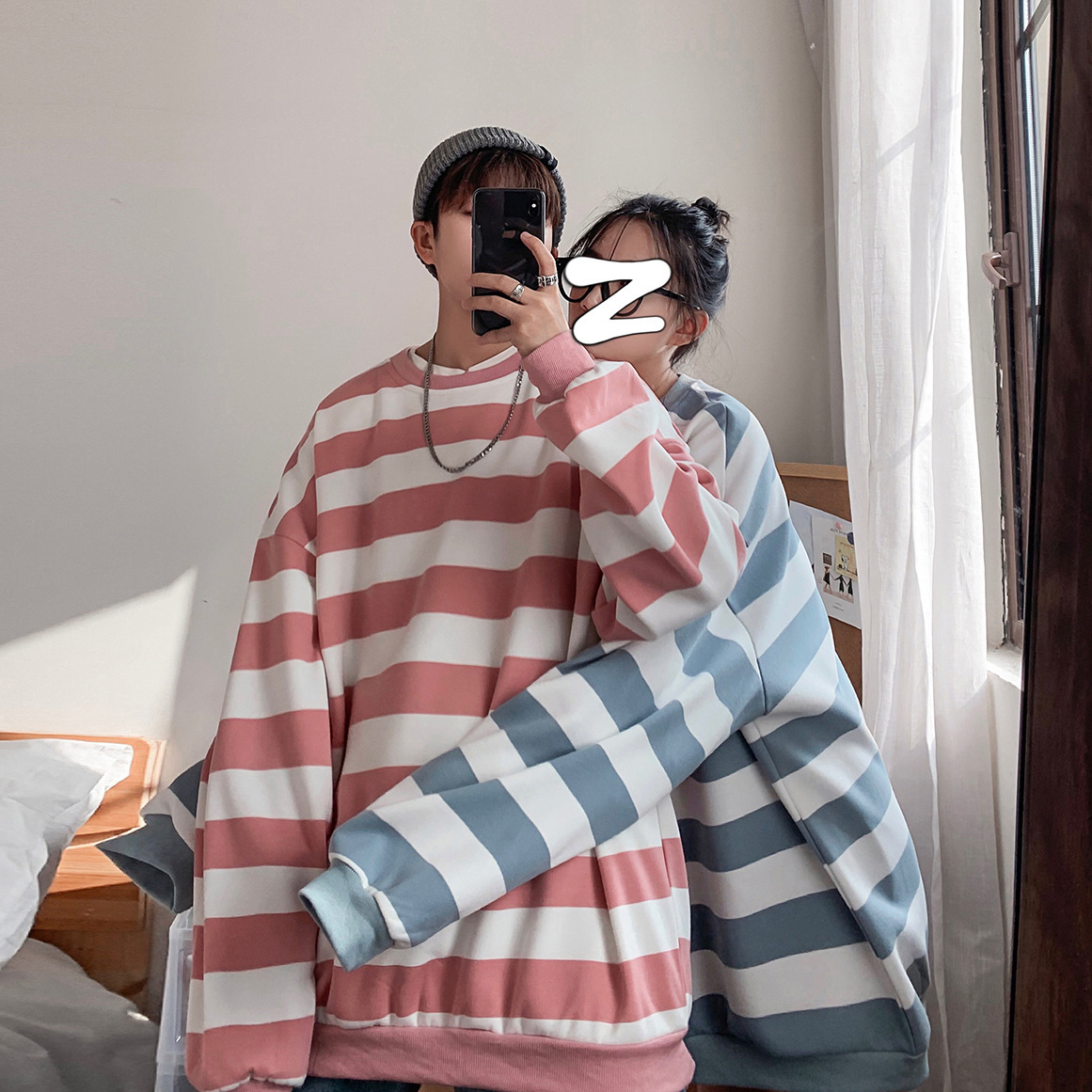 كنزة رجالية كاجوال مخططة فضفاضة لخريف جديد