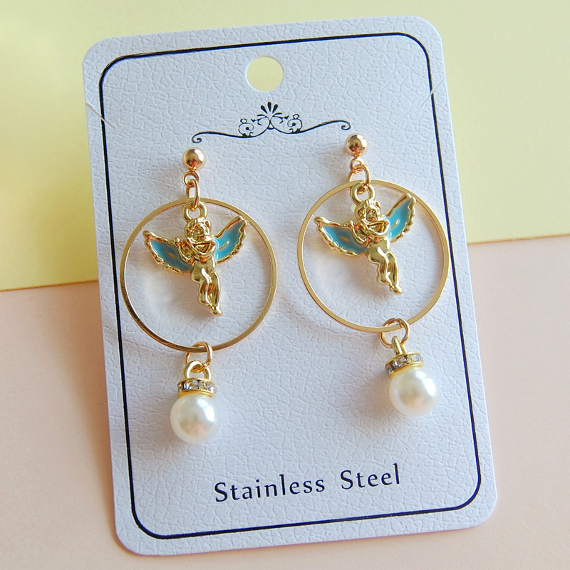 Temperament Vintage Angel Pearl Earrings Accessories