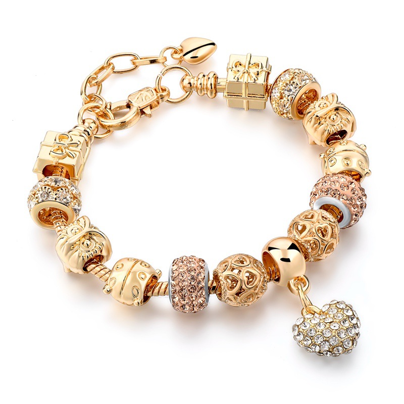 Full Diamond Love KC Gold Snake Bone Bracelet