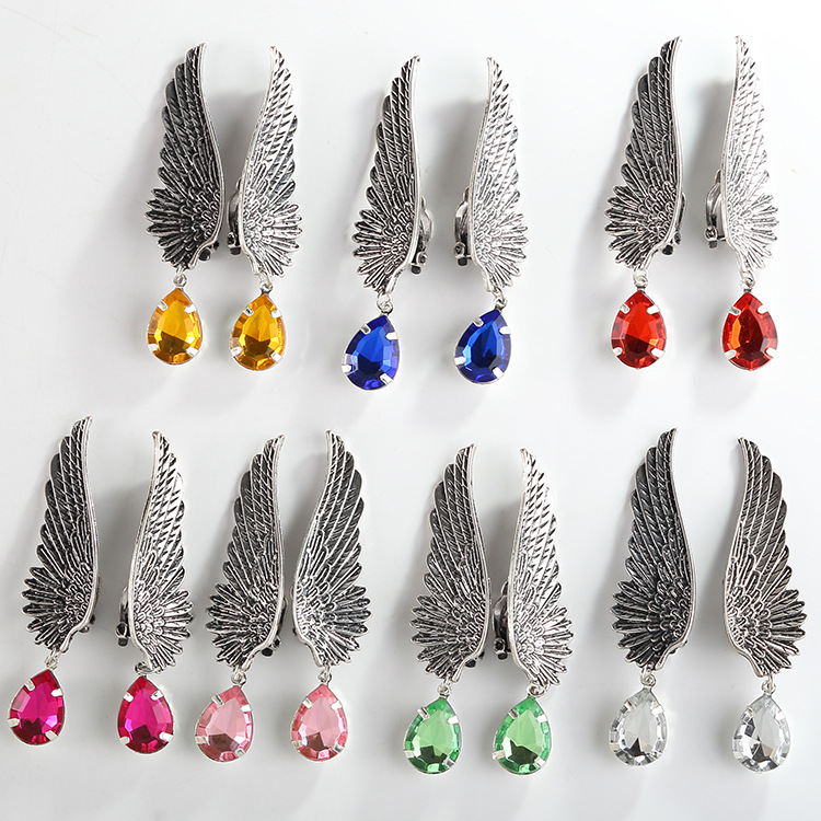 Water Drop Crystal Gemstone Tassel Ear Clip Earrings