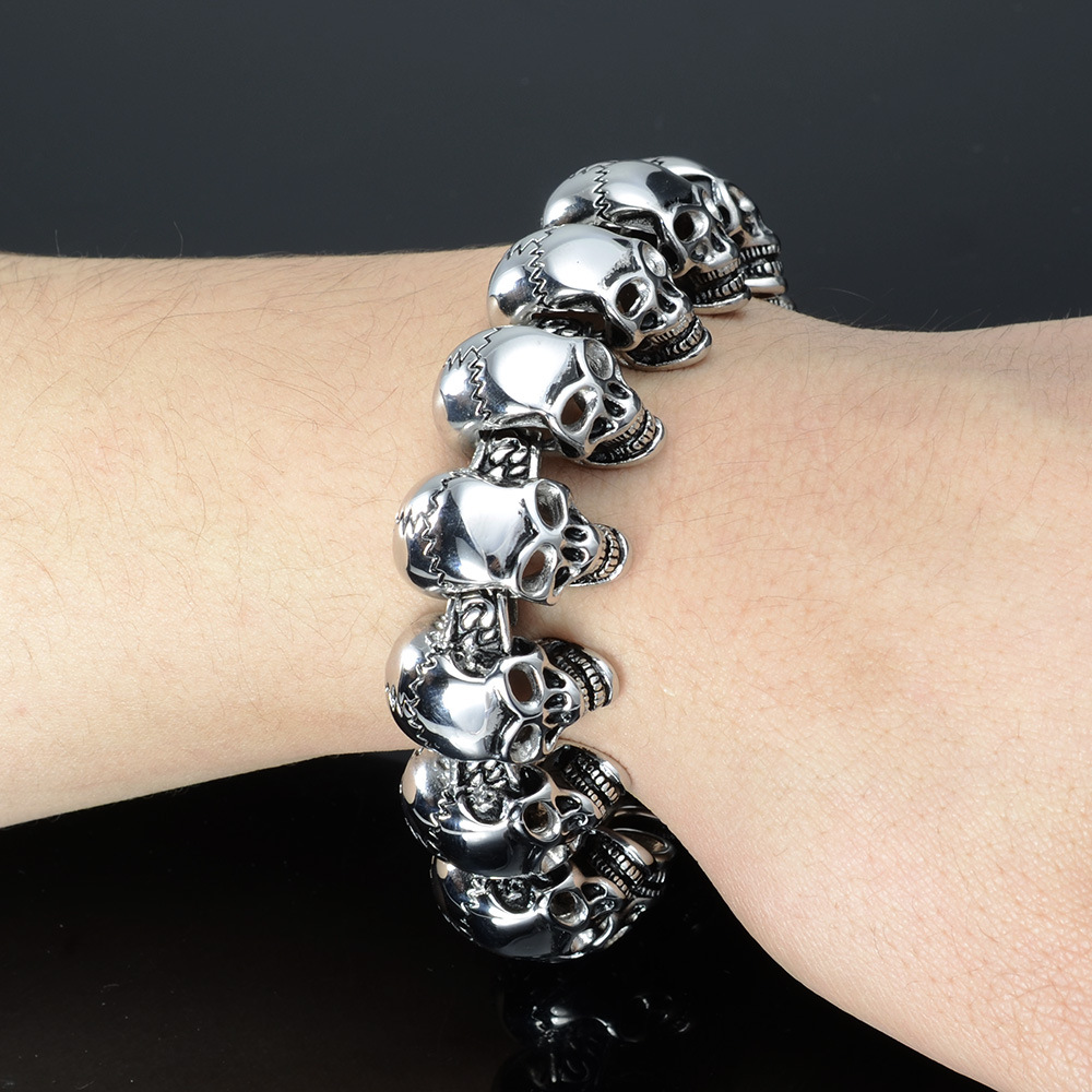 European and American Punk Men's Skull Titanium Steel Bracelet